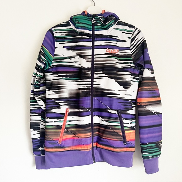 Volcom Slash Stripe Full Zip Fleece Lined Sherpa Men’s S Purple Black Hood Y2K - Picture 1 of 9